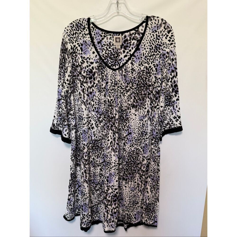Anne Klein black white purple cheetah print nightgown size medium